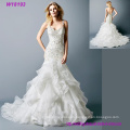 Mermaid Wedding Dress Beading up Feather Ruffles Organza Full Ruffles Bride Wedding Dress 2017